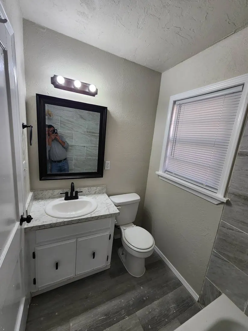 Vanity remodel with marble-look counter