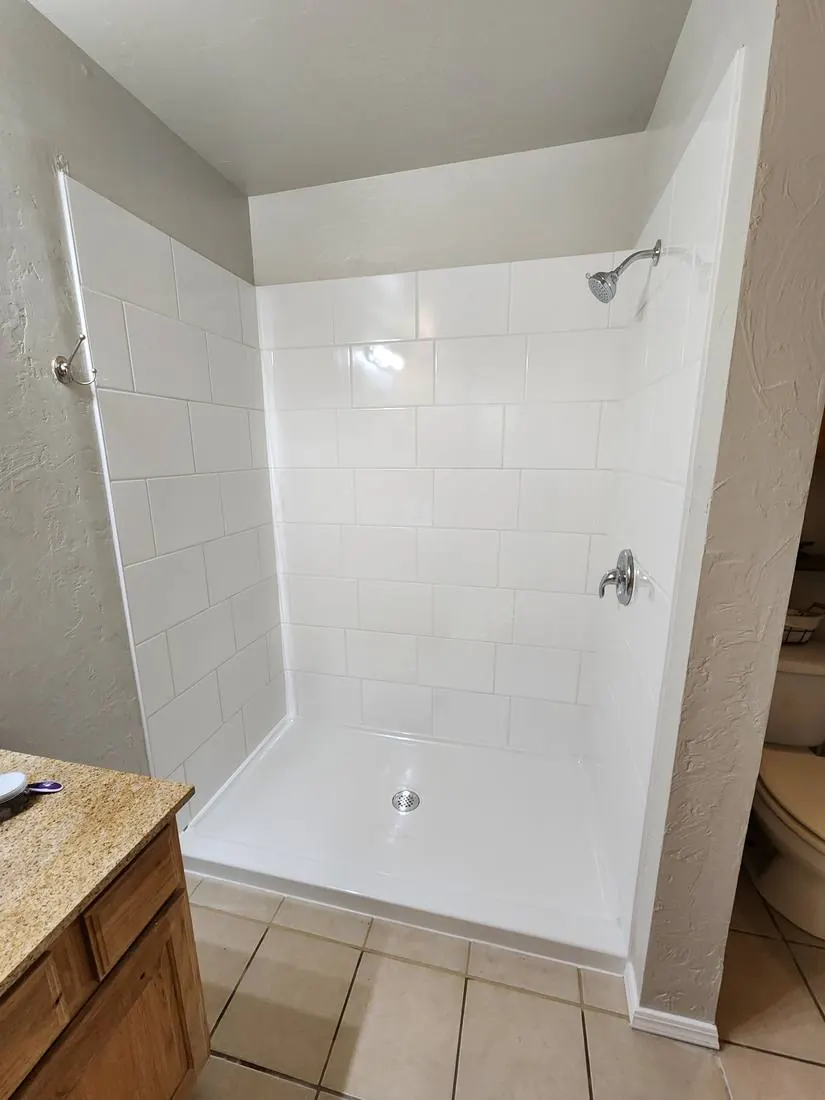Walk-in shower remodel, subway tile surround