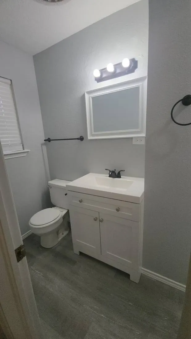 Powder room update — vanity, mirror, fixtures