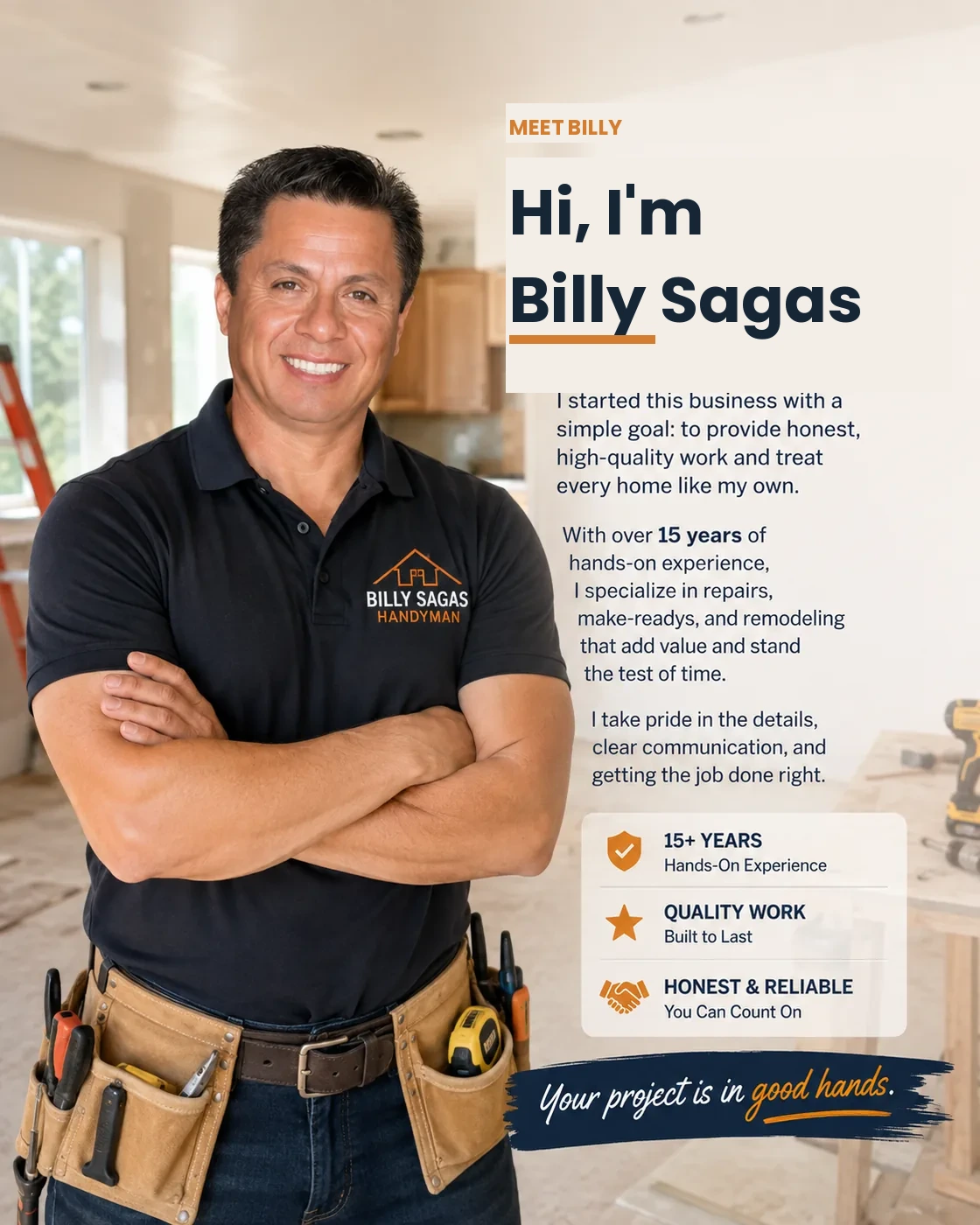 Meet Billy Sagas, owner of Billy Sagas Handyman — 15+ years of hands-on experience
